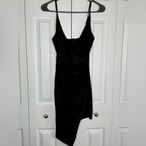 Forever 21 Dress Spaghetti Straps Asymmetrical Hem Back Zip V-Neck Body Con Sz S